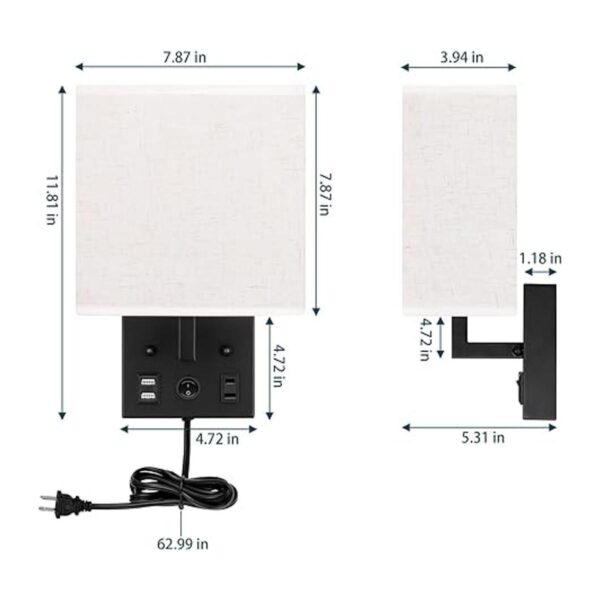 Juego de 2 apliques de pared enchufables con puertos de_2