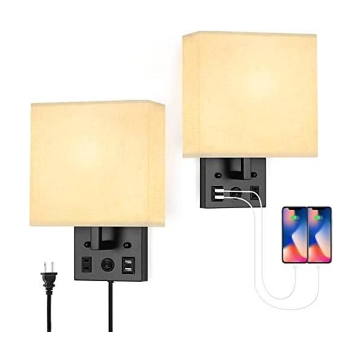 Juego de 2 apliques de pared enchufables con puertos de