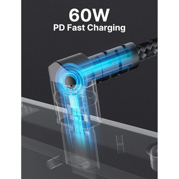 Cable USB C a USB C de 90 grados de 10 pies JSAUX de 60 W_3