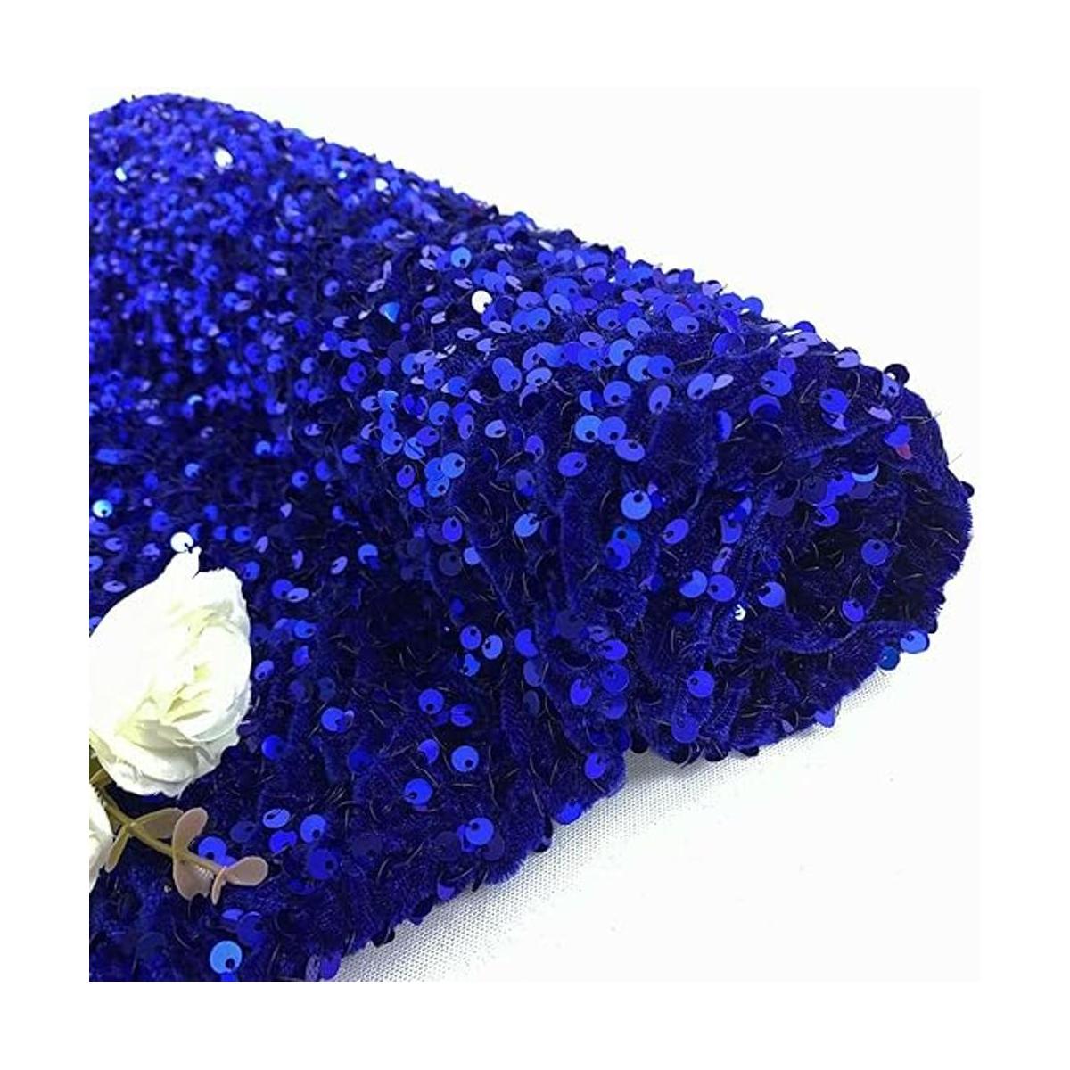 Tela de lentejuelas azules de 1 yarda tela de terciopelo
