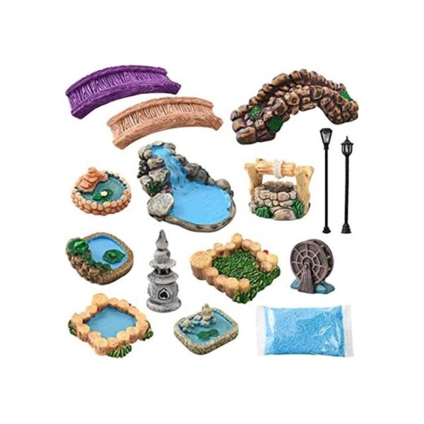 HUIANER Accesorios de jardín en miniatura 15 piezas de