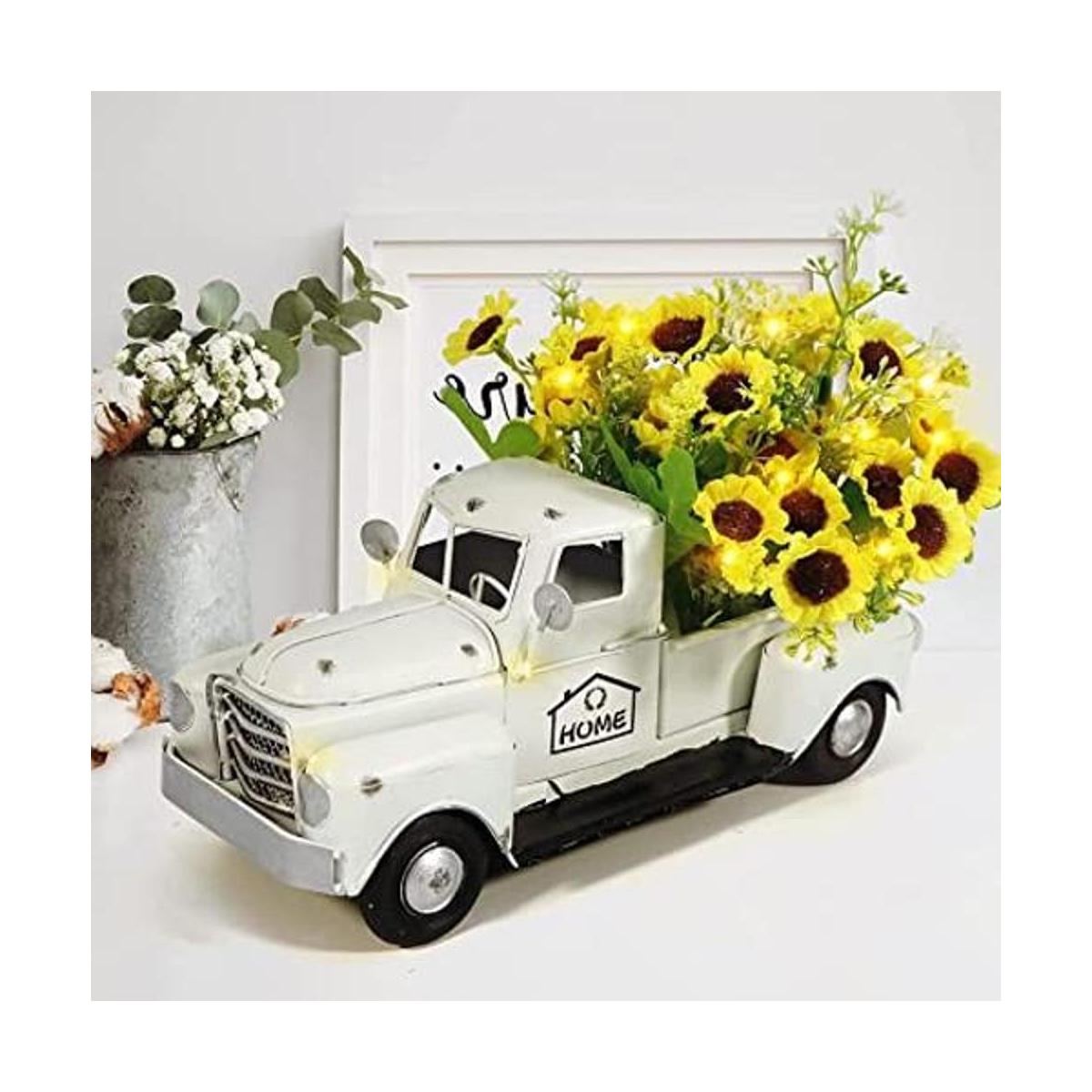 Fayavoo Decoración de camión vintage blanca con girasoles