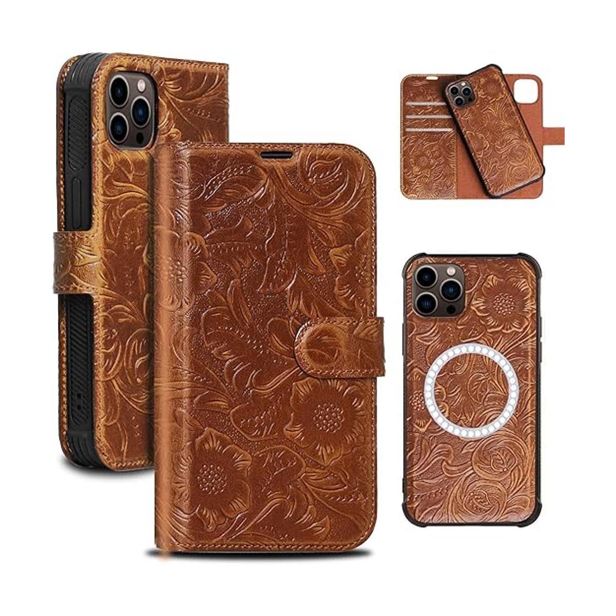 Rmawrad Funda tipo cartera para iPhone 13 Pro Max de cuero