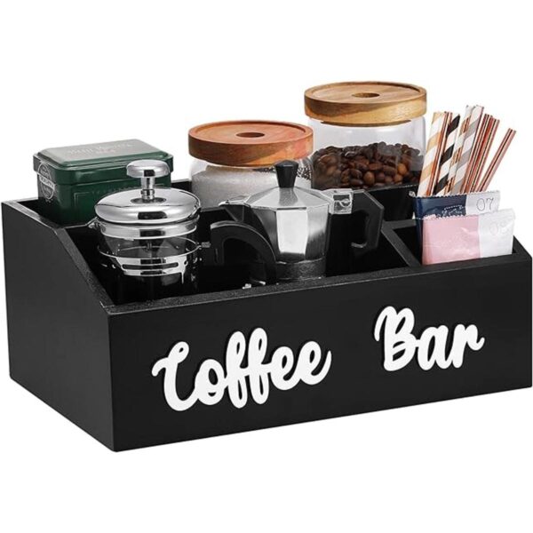 Caja de madera para barra de café con decoración de letras