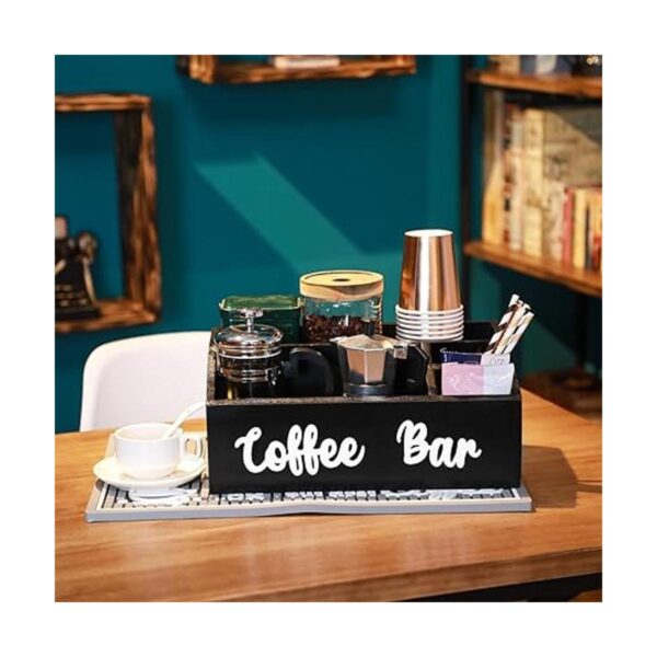 Caja de madera para barra de café con decoración de letras