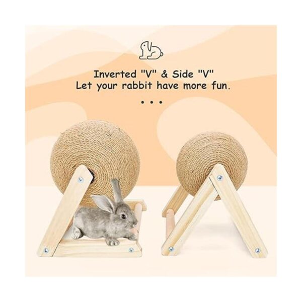 BNOSDM Rabbit Scratch Toy Wooden Natural Sisal Rope Rabbit