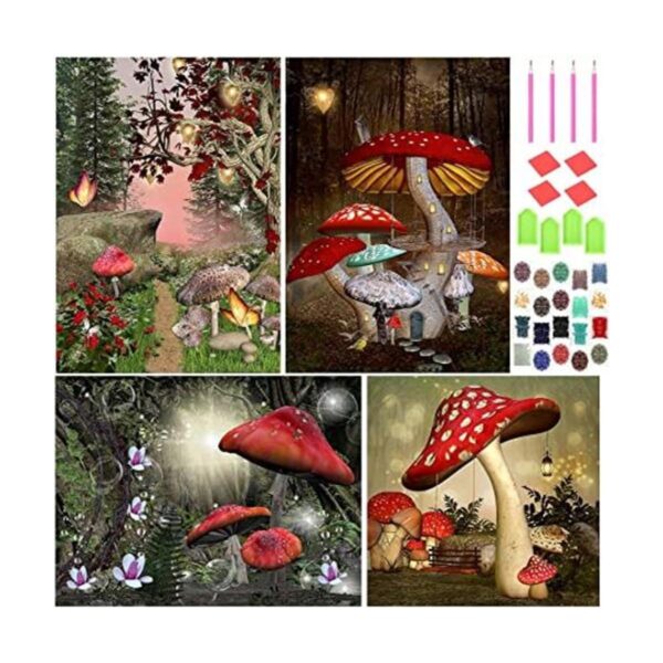 Juego de 4 juegos de pintura de diamantes de hongos para