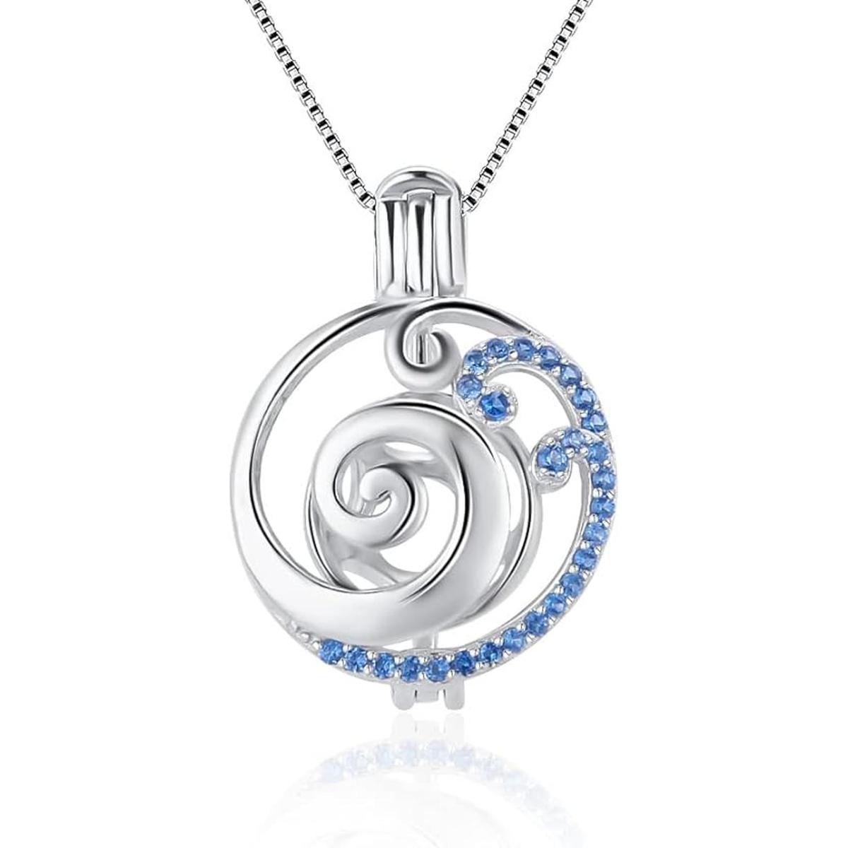 LGSY Colgantes de jaula de perlas de plata de ley azul CZ