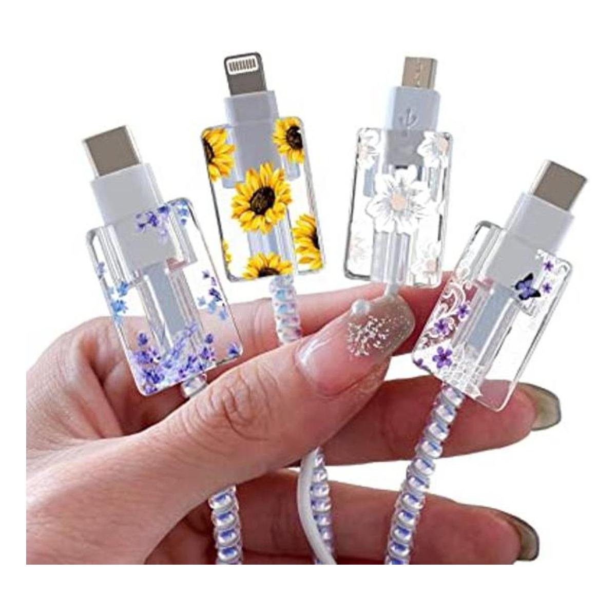Protector de cable floral de flores para iPhone cargador