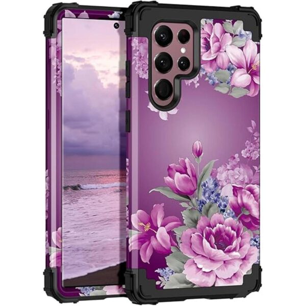 Lontect Funda protectora para Galaxy S22 Ultra 5G floral a_1