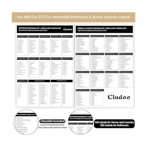Cludoo 372 etiquetas de lavandería para el baño y el hogar