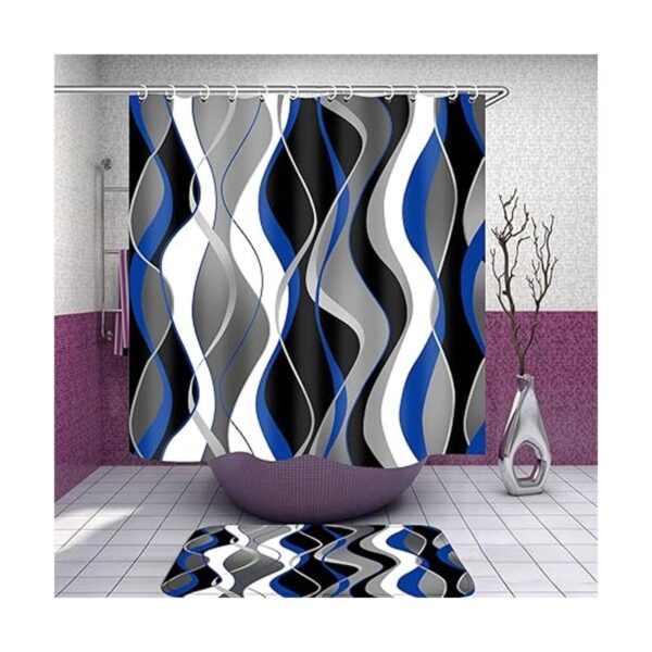Juego de 4 cortinas de ducha a rayas azules y negras