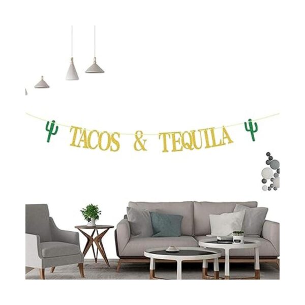 Bandera de tacos y tequila pancarta de taco dorado para