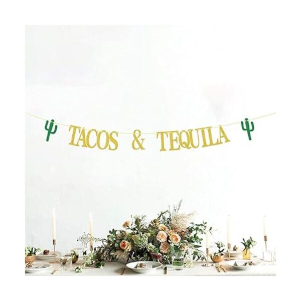 Bandera de tacos y tequila pancarta de taco dorado para