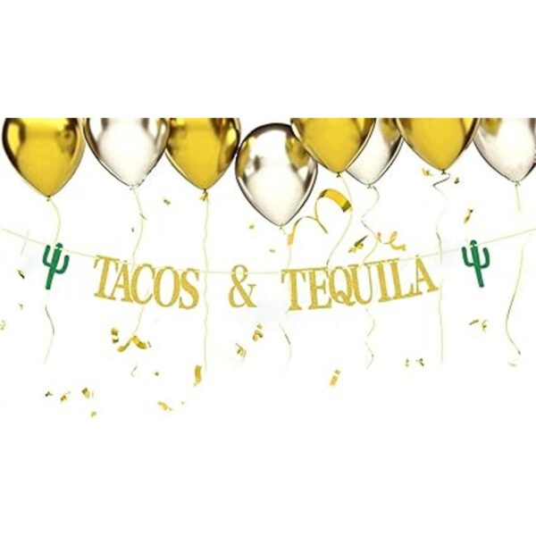 Bandera de tacos y tequila pancarta de taco dorado para