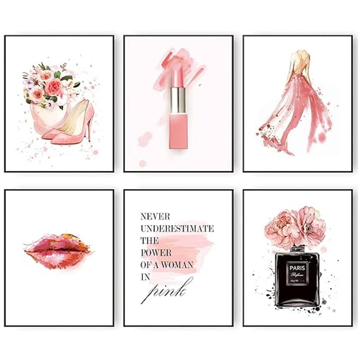 JITUIHOM Arte de pared de moda rosa para mujer pósteres