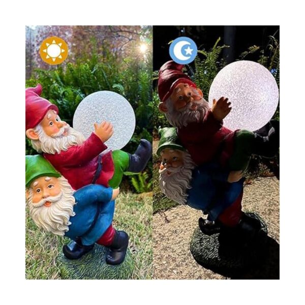 Raywer 2 gnomos que juegan con pelota luz solar decorada
