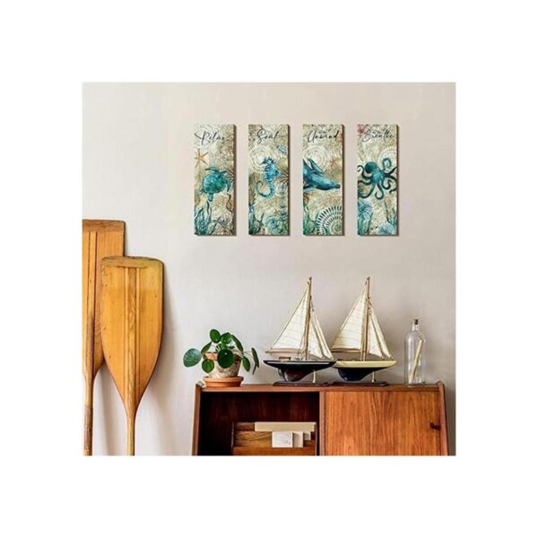 4 piezas de decoración de baño oceánico letrero rústico