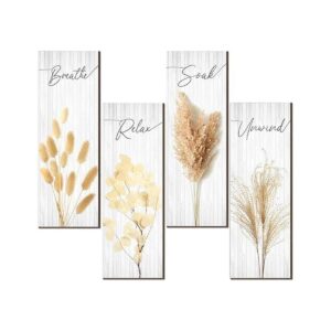 4 piezas de arte de pared de baño bohemio para decoración