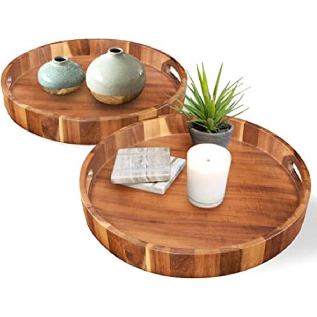 Juego de 2 bandejas de madera para servir diámetro de 15
