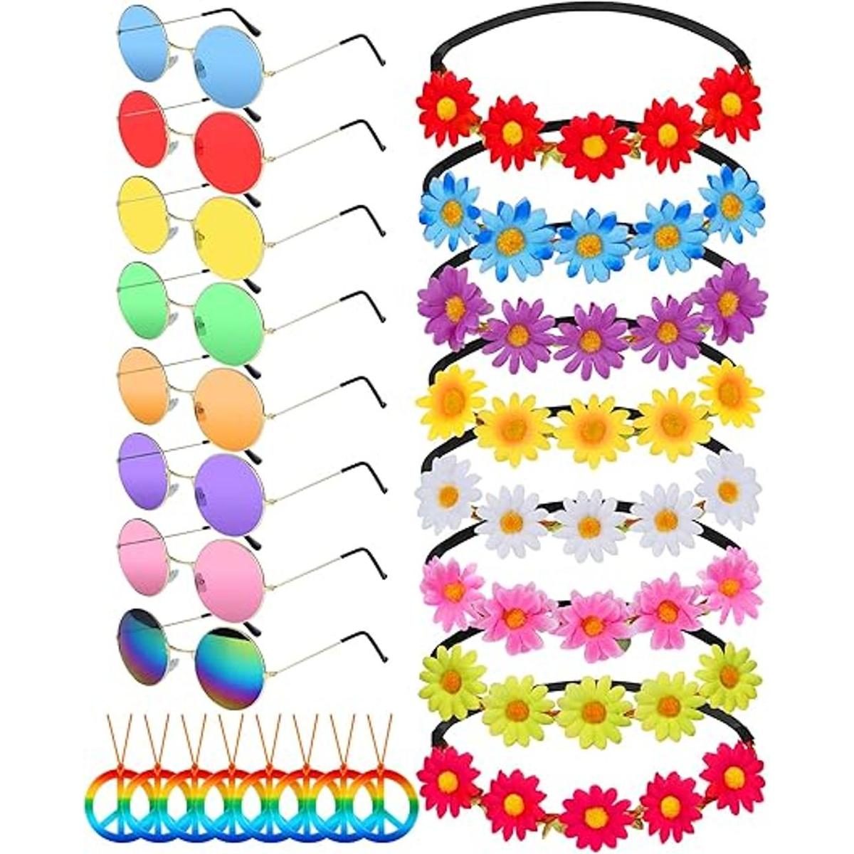 Hippie Accessories 24 Pieces 70s Party Decorations Women