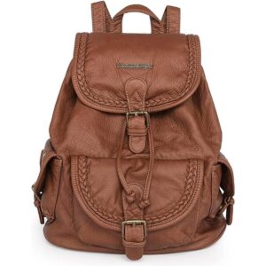 Montana West Mochila de cuero lavado suave con cordón para_1