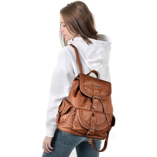 Montana West Mochila de cuero lavado suave con cordón para_3