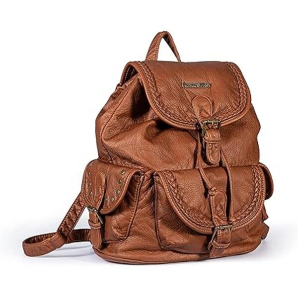 Montana West Mochila de cuero lavado suave con cordón para_5