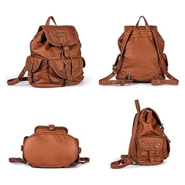 Montana West Mochila de cuero lavado suave con cordón para_4
