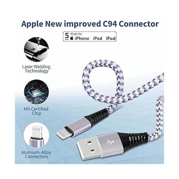 Paquete de 5 cables Lightning cortos 8 pulgadas_2