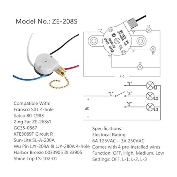 Kit de interruptor de ventilador de techo Zing Ear ZE208S_2