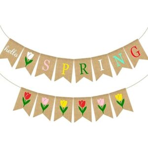 Doumeny Hello Spring Banner de arpillera colorido para