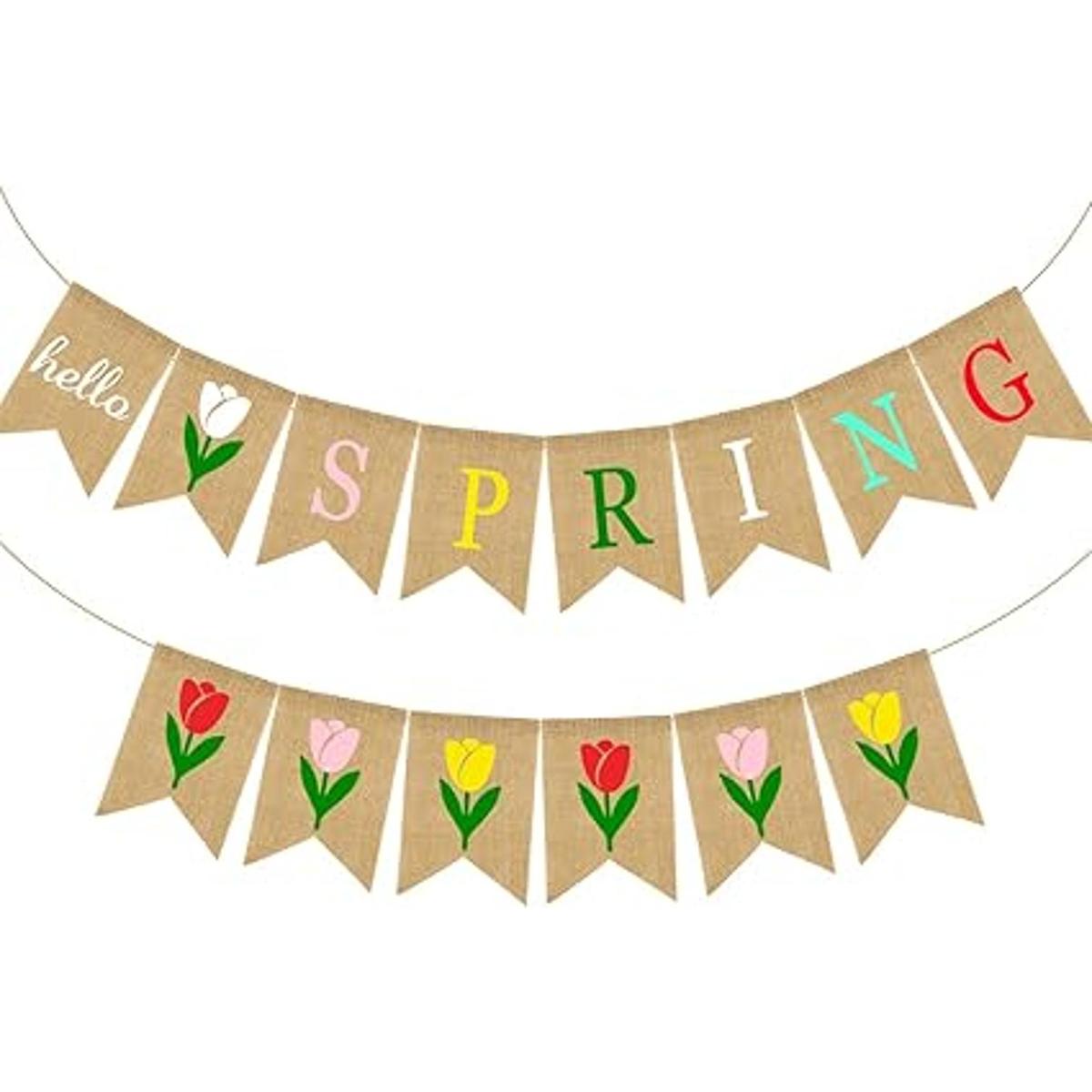 Doumeny Hello Spring Banner de arpillera colorido para
