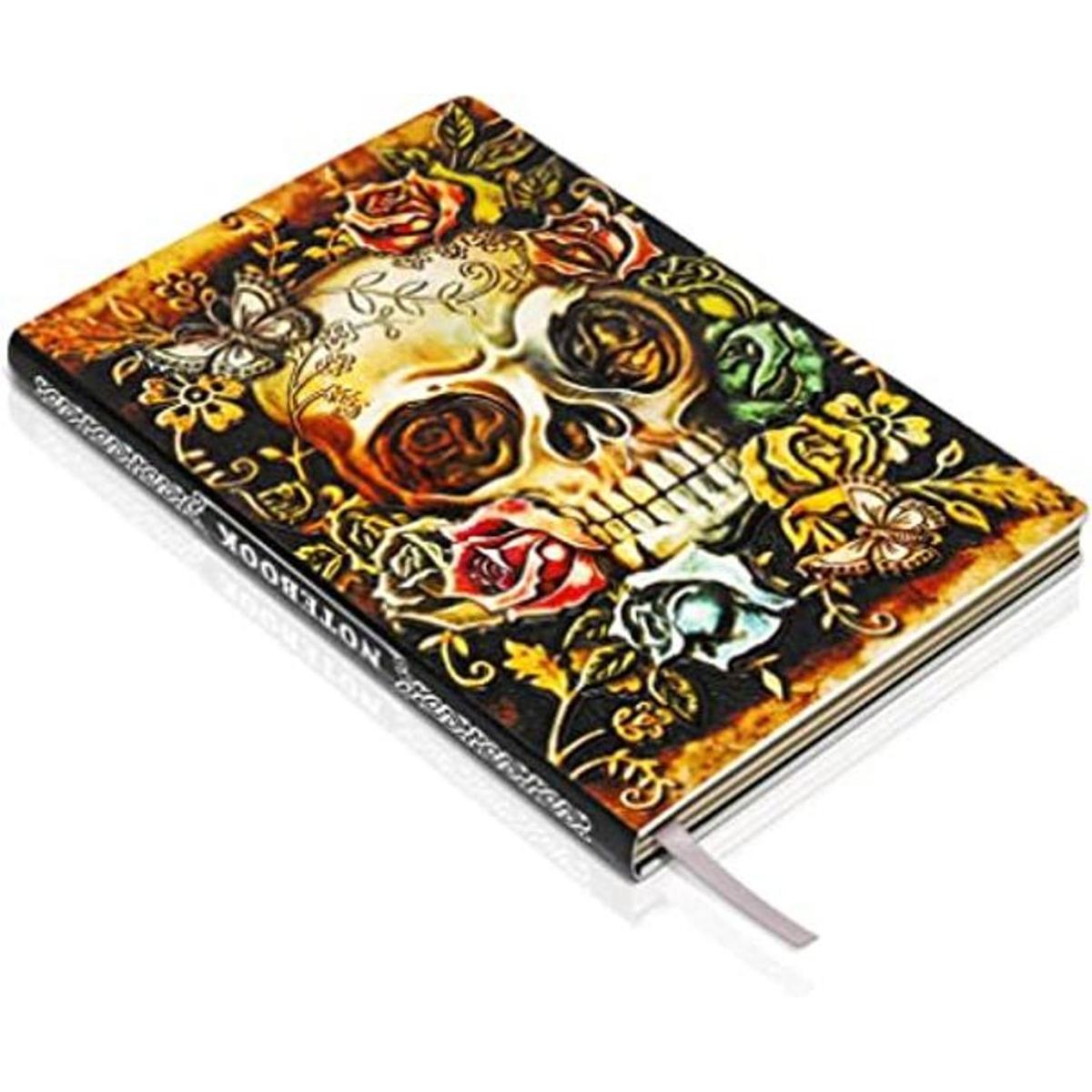Diario de cuero en relieve con calavera cuaderno vintage