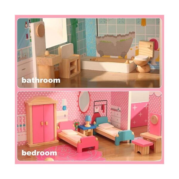 Muebles de casa de muñecas de madera juego de 5 y 7_3