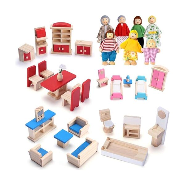 Muebles de casa de muñecas de madera juego de 5 y 7_1