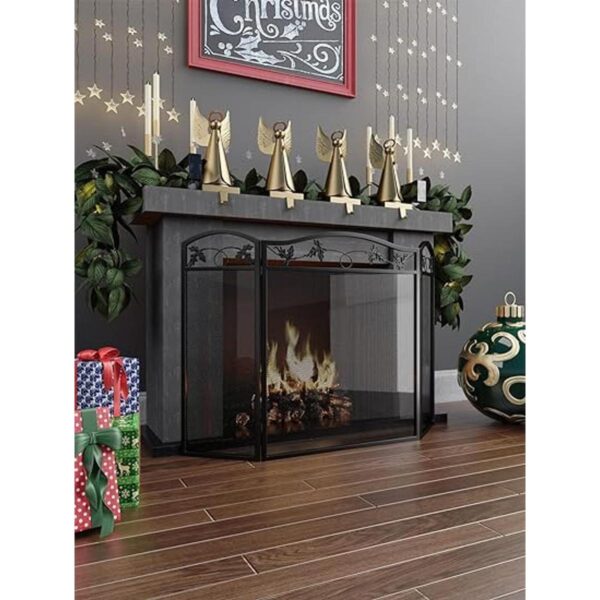 Calidola 3 paneles plegables de acero negro para chimenea