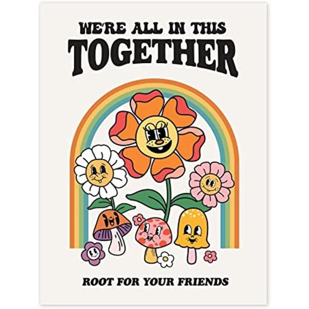 Póster de flores retro arte de pared hippie genial