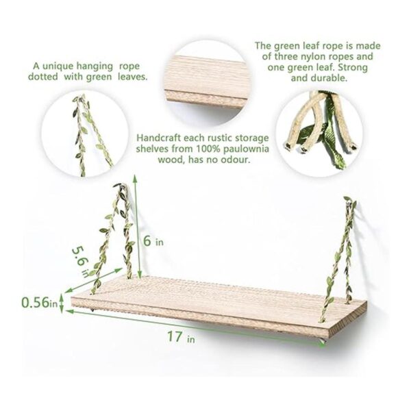 MITIME Estantes flotantes colgantes de cuerda de hoja