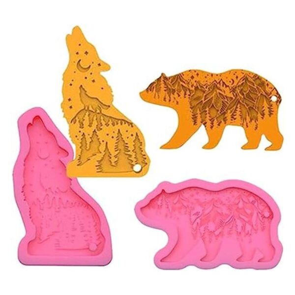 Molde de llavero de oso lobo de resina molde de silicona_1