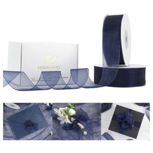 HUIHUANG Cinta de organza de 1 pulgada azul marino
