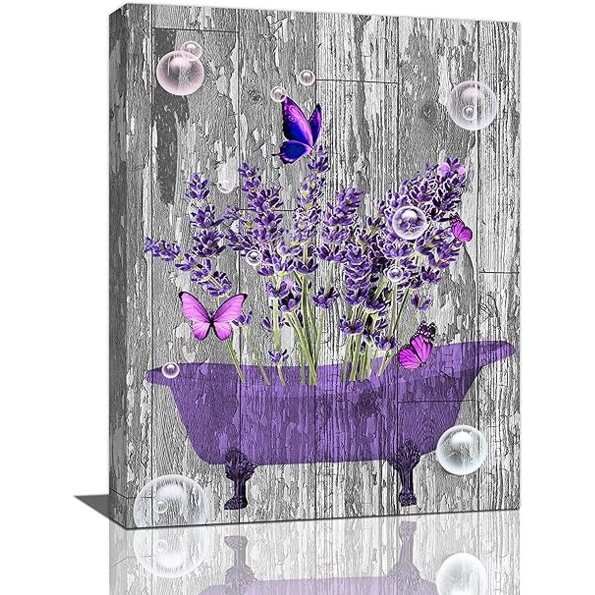 Decoración de baño de lavanda arte de pared fotos de