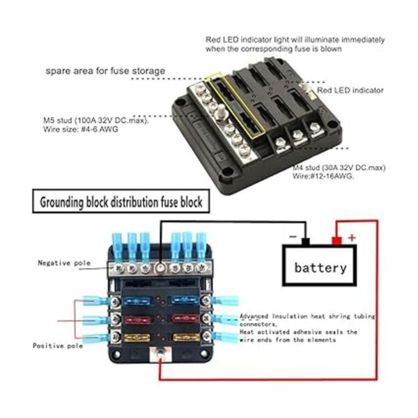 Bloque de fusibles de 6 vías de 12 V 32 V bloque de_3
