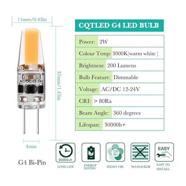 Bombilla LED G4 regulable de 2 W blanco cálido 3000 K_3