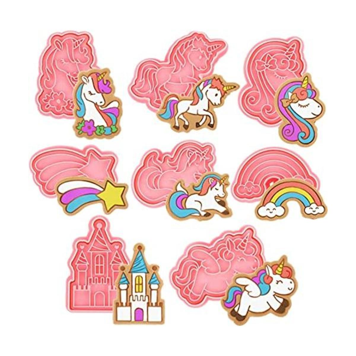 Juego de 8 cortadores de galletas de unicornio con sellos