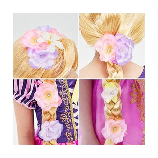 Peluca de princesa Rapunzel súper larga con flores_6