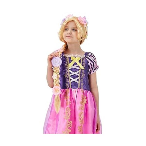 Peluca de princesa Rapunzel súper larga con flores_3