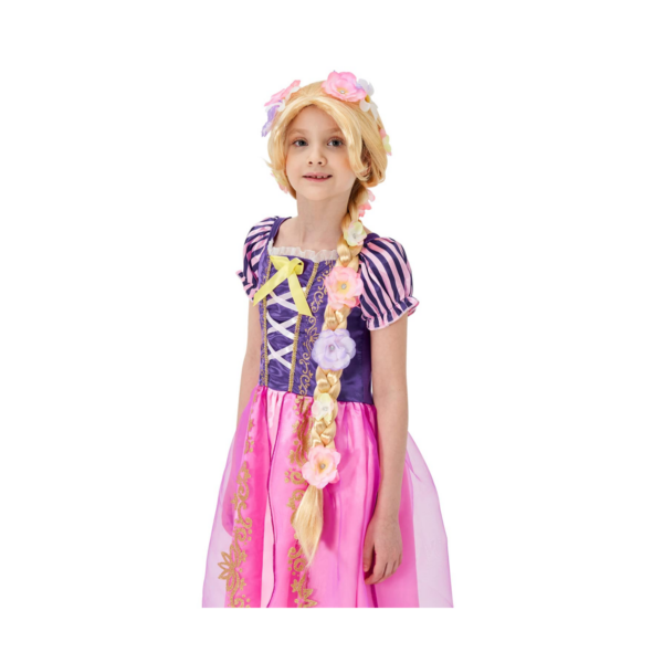 Peluca de princesa Rapunzel súper larga con flores_1