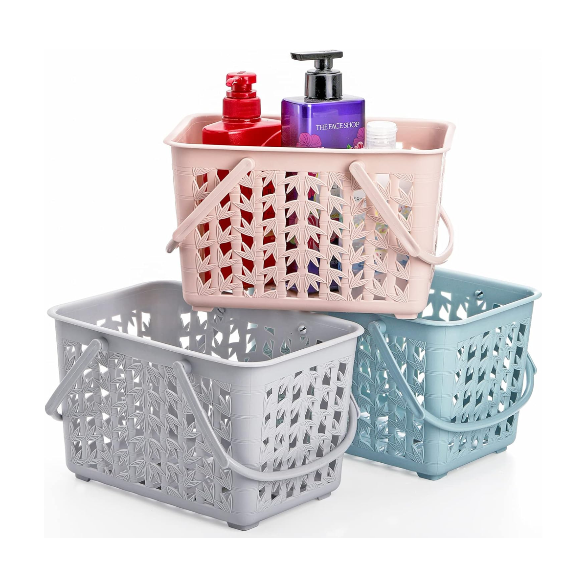 Elsjoy Juego de 3 cestas de plástico para ducha