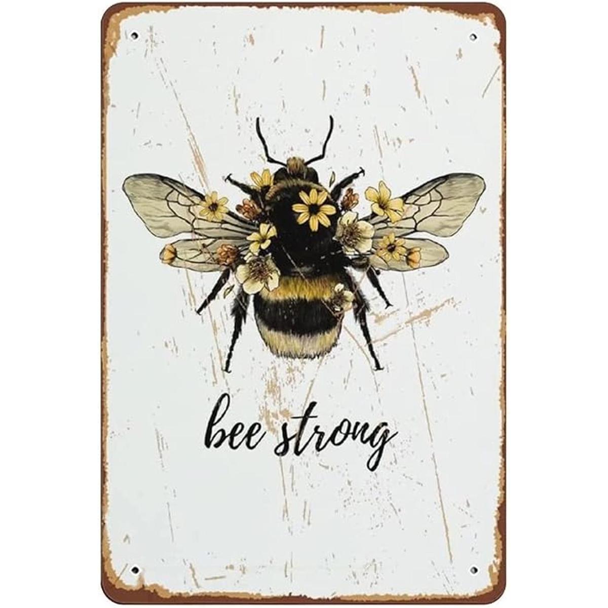 Letrero de aluminio para pared diseño de abeja fuerte